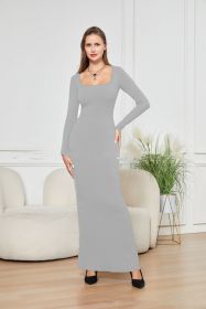 Two-in-one With Lining Double-layer Belly Contracting Hip Lifting Long Sleeve Narrow Dress (Option: Gray-M)