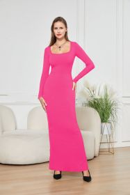 Two-in-one With Lining Double-layer Belly Contracting Hip Lifting Long Sleeve Narrow Dress (Option: Pink-XL)