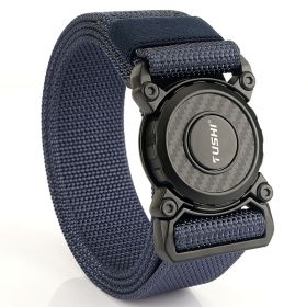 New quick release button tactical nylon belt; working clothes; outdoor training belt; casual men's belt; wholesale by manufacturers (colour: Lock edge -- precious blue)